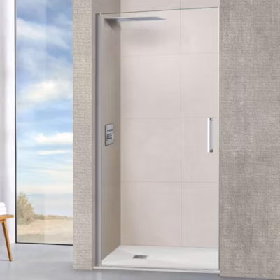 Porte de douche pivotante gauche – Paroi de douche L.80 x H195 cm – Verre trempé 6mm anti calcaire – Chromé – SUPERBAN