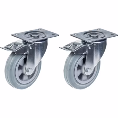 Roulette pivotante de 160 mm (6&Prime;) à bandage caoutchouc gris avec frein, capacité de charge de 270 kg, lot de 2