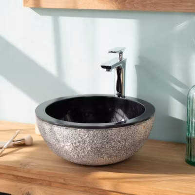 Lave mains en marbre à poser Stromboli noir 35cm