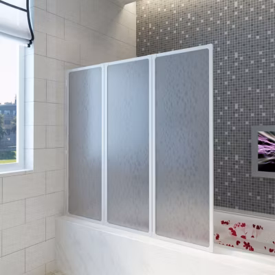 Pare baignoire à 3 volets rétractables (117×120 cm – Blanc)