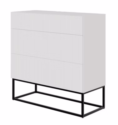 Commode 3 tiroirs blanc pieds noirs 90 cm VELDIO