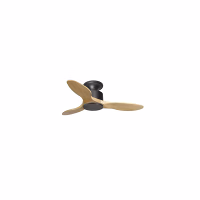 Modulo Low Profile Regular  – un ventilateur pour plafond bas , DC 106 cm Noir pales bois clair sans Lumière 10 à 20 m²