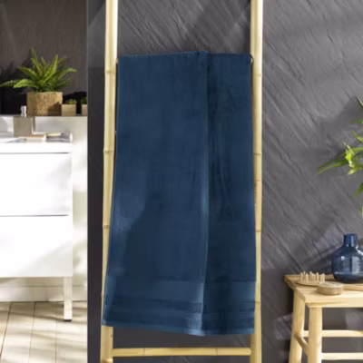 Drap de Douche 70×130 cm Éponge Unie Tendresse Saphir 600g/m²