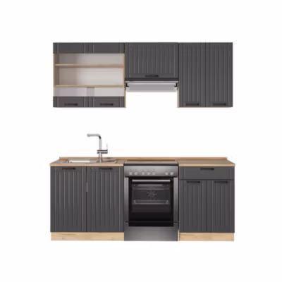 Vicco Cuisine Gris foncé 200cm , PT Chêne