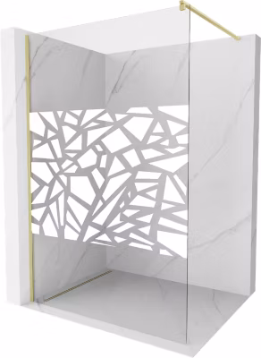 Mexen Kioto paroi de douche Walk-in 140 x 200 cm, motif blanc 8 mm, or brossé – 800-140-101-55-85