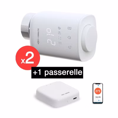 KOZii – Lot x2 Thermostats connectés pour radiateurs hydrauliques + passerelle connectée – WK2KZPAHEAU