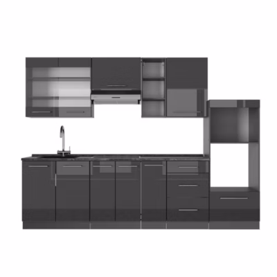 Vicco Cuisine Anthracite Haute brillance 280cm sans PT