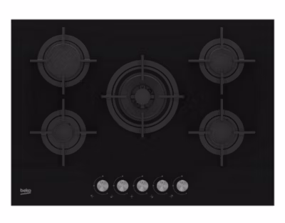 Table verre gaz 75cm 5 feux noir Beko HILW75222S