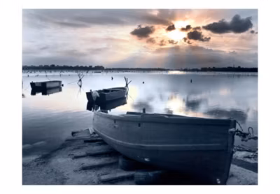 Papier peint intissé panoramique paysage little port boats 200×154 cm