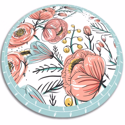 Tapis vinyl rond pour le salon Tulup fi90 cm Imperméable lavable Fleurs délicates