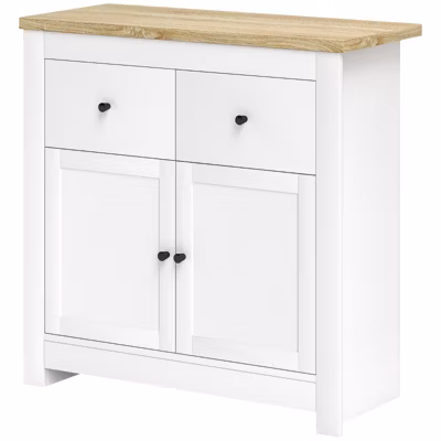 Buffet Avec 2 Tiroirs Et Étagères Réglables, Rangement Moderne, 79 X 35 X 80 Cm, Blanc