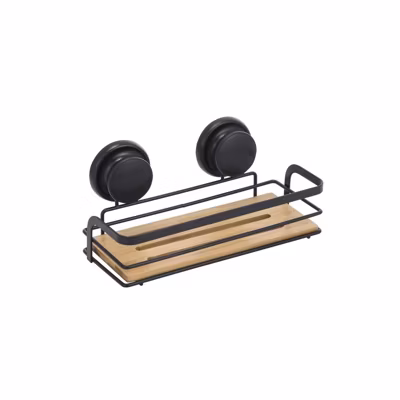 Etagère Panier de douche à  ventouses Acier  Bambou Noir mat MSV