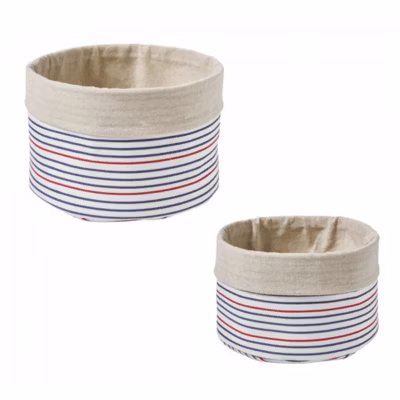 Lot de 2 paniers de rangement à rayures en polycoton 27x27cm