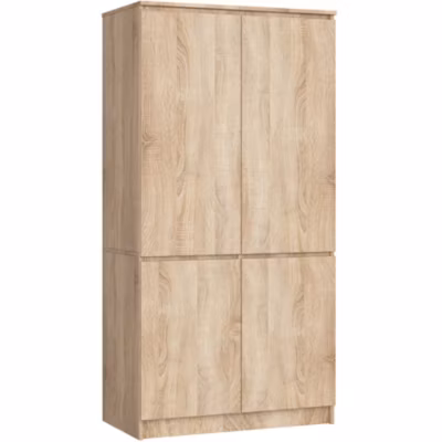 Armoire : 4 portes, 4 étagères, Chêne Sonoma, 90 x 180 x 51 cm