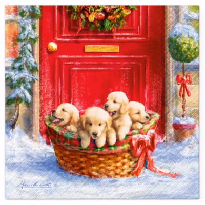 20 serviettes en papier 33 x 33 cm Chiots de Noel