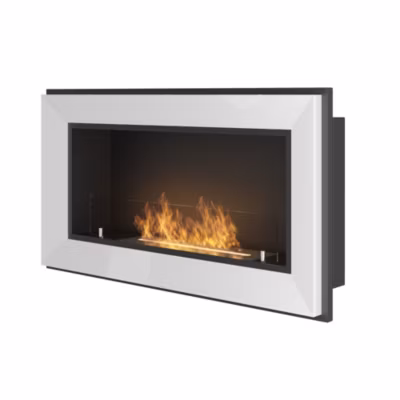 Cheminée au bioéthanol encastrable Frame 900 SimpleFire en blanc avec verre