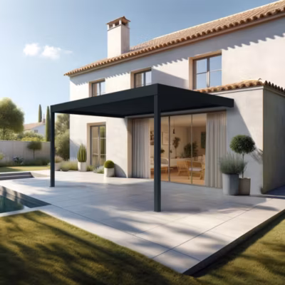 Pergola bioclimatique HELY perpendiculaire 6,02×4,00m Vérin à télécommande (Gris anthracite)