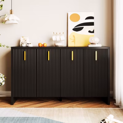 Table basse, buffet noir minimaliste moderne avec poignées dorées et cloisons réglables