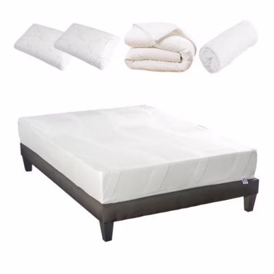 Pack Paris 140×190 cm Matelas Mousse + Sommier Bois + Accessoires