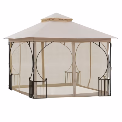 Pavillon 295x295x275 cm, avec moustiquaire et ventilation, pour jardin, beige,noir