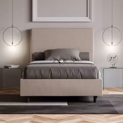 Lit simili cuir gris tourterelle Focus avec sommier tapissé 140×190