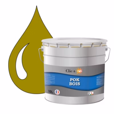 Peinture extérieure bois – Résistante aux intempéries POK BOIS – 10L – RAL 1027 – Jaune Curry – Clic & Pok