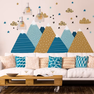 Stickers montagnes de Noël 90 x 135 cm