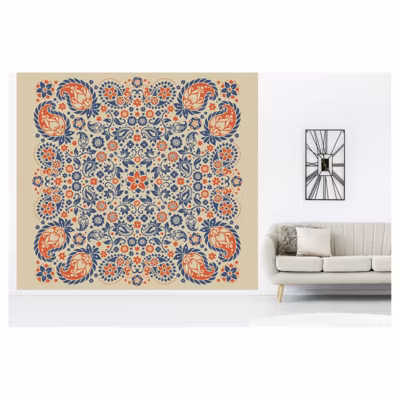 Papier peint intissé BANDANA BOHEME 300 x 270 cm (LxH) – Tapisserie murale panoramique XXL, Made in France par Scenolia