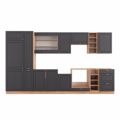 Vicco Cuisine Anthracite Campagne/Chêne doré 355cm sans PT