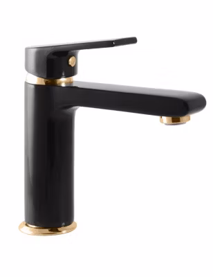 Mitigeur lavabo COLORADO en laiton noir doré sans siphon H. 16,2cm