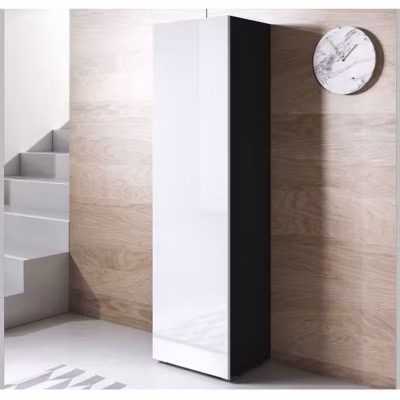 Armoire murale brillante – Noir et blanc – 1 porte – 4 compartiments – Bois panneaux – 40x167x29 cm