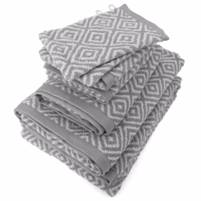 Parure de bain SYMETRIE coton Losanges 7 pièces gris