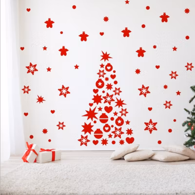 Sticker Décoration de noël, sapin – 110x50cm – rouge – Autocollants adhésifs noël – décoration fêtes