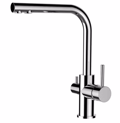 Robinet cuisine 3 voies, chromé, avec bec pivotant L, à utiliser avec les systèmes de purification d&rsquo;eau