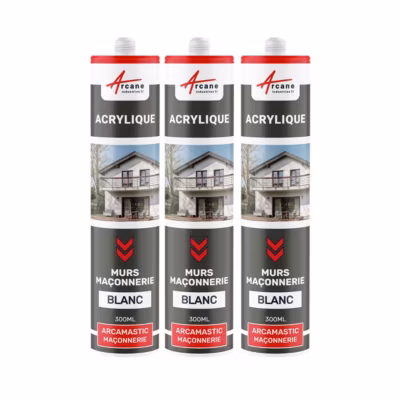 Mastic Acrylique pour joints et réparations des supports maçonnés :  ARCAMASTIC MACONNERIE Blanc – 300 ml x 3 – ARCANE INDUSTRIES
