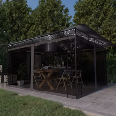 ZMH Tonnelle Avec Moustiquaire Et Lumières LED 4x3x2,73m Anthracite