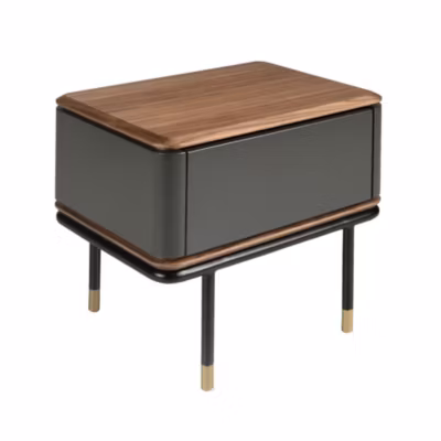 Table de nuit en bois gris fonce mat acier noir et plateau en noyer 7170 – 60x45x50 cm
