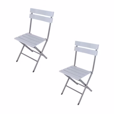 Lot de 2 Chaises d&rsquo;Extérieur Pliantes en Acier Plastique Gris Clair Rebecca Mobili