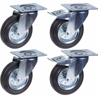 Roulettes en caoutchouc de 160 mm (6 pouces), pivotantes et avec frein, très résistantes, capacité de 600 kg, lot de 4
