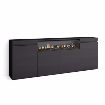 Buffet 200x35x75cm feu led sans chaleur couleur noir