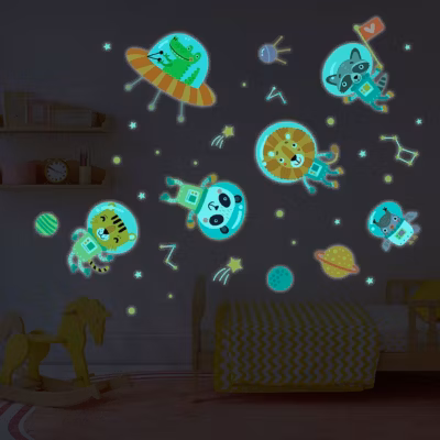 Sticker phosphorescent lumineux – AVENTURIERS DE L&rsquo;ESPACE – Autocollant mural plafond enfant fluorescent – 110x80cm