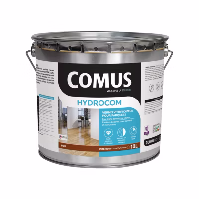HYDROCOM MAT SOIE – Incolore 10L – Vitrificateur polyuréthane acrylique mono-composant parquets escaliers et boiseries – COMUS