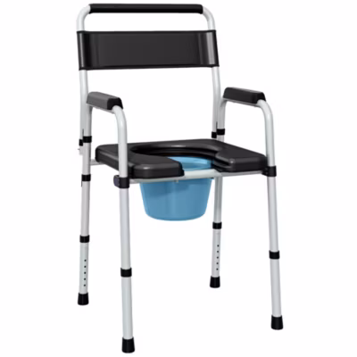 Chaise percée toilette pliable hauteur réglable – seau amovible – siège, accoudoirs rembourrés – max. 150 Kg – acier gris noir