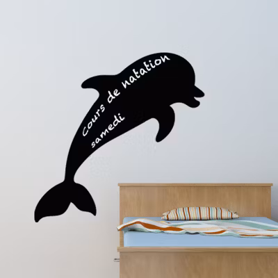 Sticker ardoise tableau noir – stickers muraux adhésif effaçable – SILHOUETTE DAUPHIN – 100x100cm