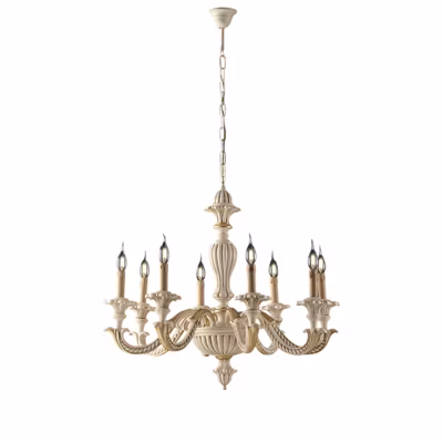 Leonardo Lustre en bois ivoire et feuille d&rsquo;or 6 lumières 130 d.74 BL180-6-AV