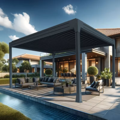 Pergola bioclimatique TRESNA îlot 4,00 x 5,154m Vérin à Télécommande (Gris anthracite)