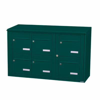 Bloc collectif leabox.com, 3×2, grade 3, simple face, Extérieur, fixation murale, Vert mousse RAL 6005 finition brillante