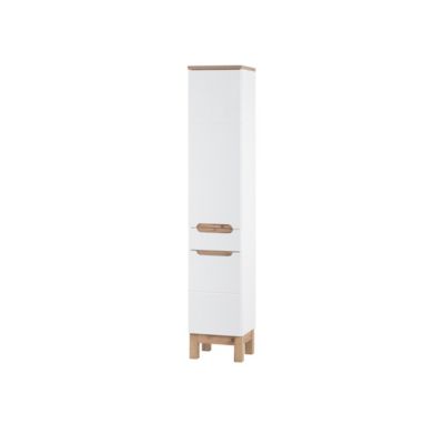Colonne salle de bain ERMANO  Chene clair et blanc brillant  35×187 cm  2 portes  À poser