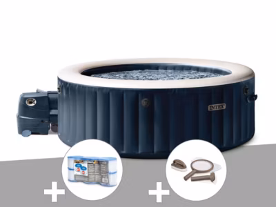 Kit spa gonflable Intex PureSpa Blue Navy rond Bulles 4 places + 6 filtres + Kit d&rsquo;entretien