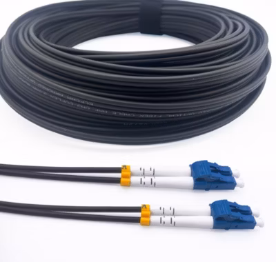 Elfcam – Fibre Optique 15m (Noir, Blindé Acier) – LC/UPC-LC/UPC, OS2 Duplex, LSZH, Étanche, Int./Ext.